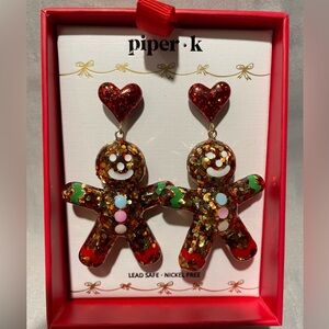 NWT Piper K Red and Gold Gingerbread Christmas Earrings